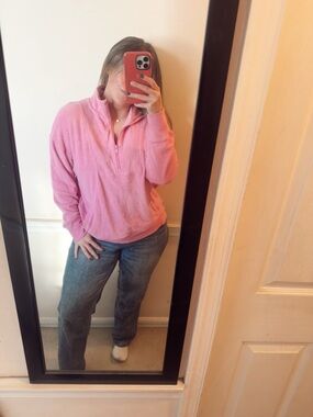 Cozy Pink Aerie Quarter-Zip Terri cloth Pullover